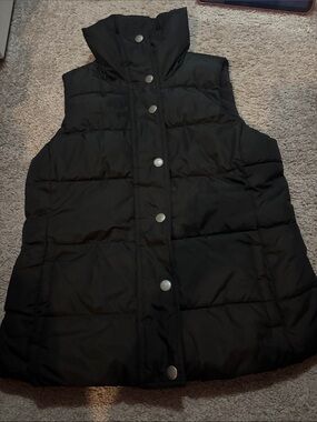 Black Quilted Puffer Vest with Snap Front